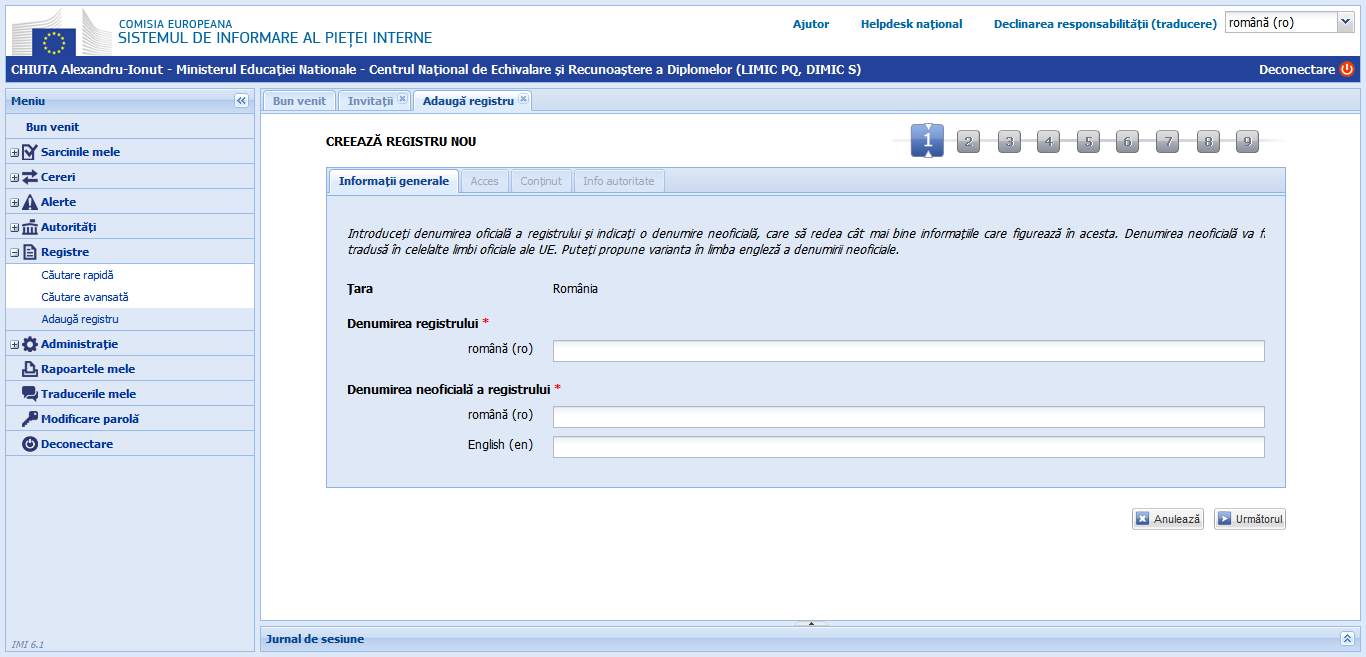 Registre - Adaugă registru pas 1 versiunea 6.1