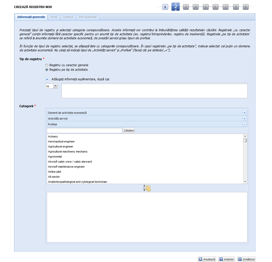 Registre - Adaugă registru - Registru pe tip de activitate - Profesii versiunea 6.1