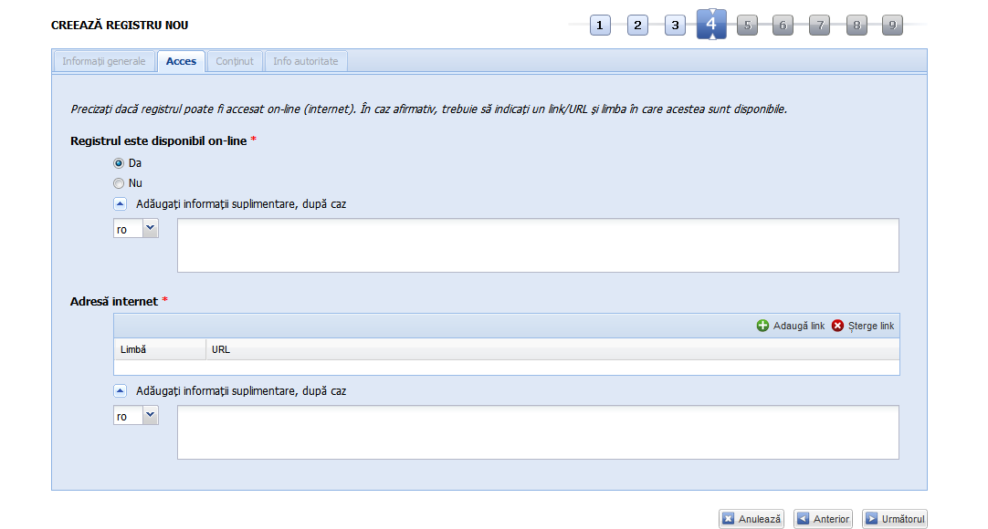 Registre - Adaugă registru - Acces online versiunea 6.1