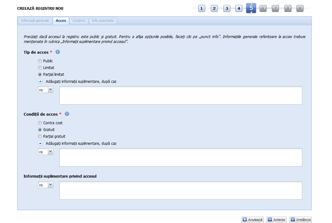 Registre - Adaugă registru - Tip şi condiţii - completate versiunea 6.1