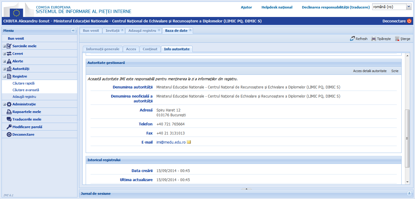 Registre - Adaugă registru - Info autoritate 2 versiunea 6.1