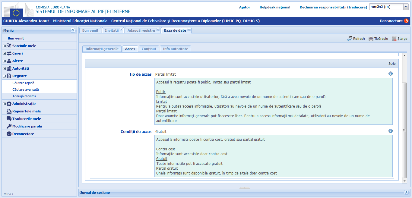 Registre - Adaugă registru - Acces 2 versiunea 6.1