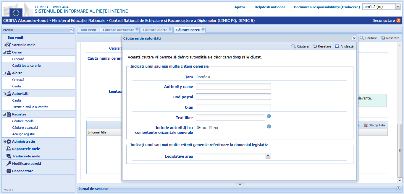 Cereri - Caută toate cererile - Căutarea de autorităţi versiunea 6.1