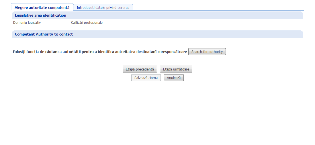 Creează cerere - Alegere autoritate competentă - Selectare autoritate competentă versiunea 6.1