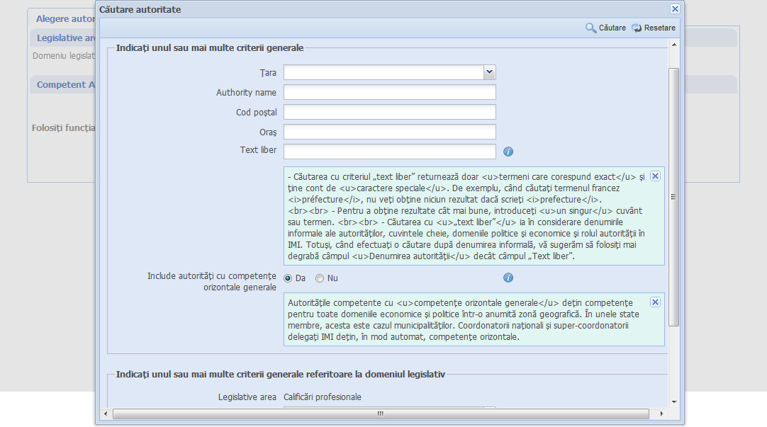 Creează cerere - Alegere autoritate competentă - Căutare autoritate - cu Info versiunea 6.1
